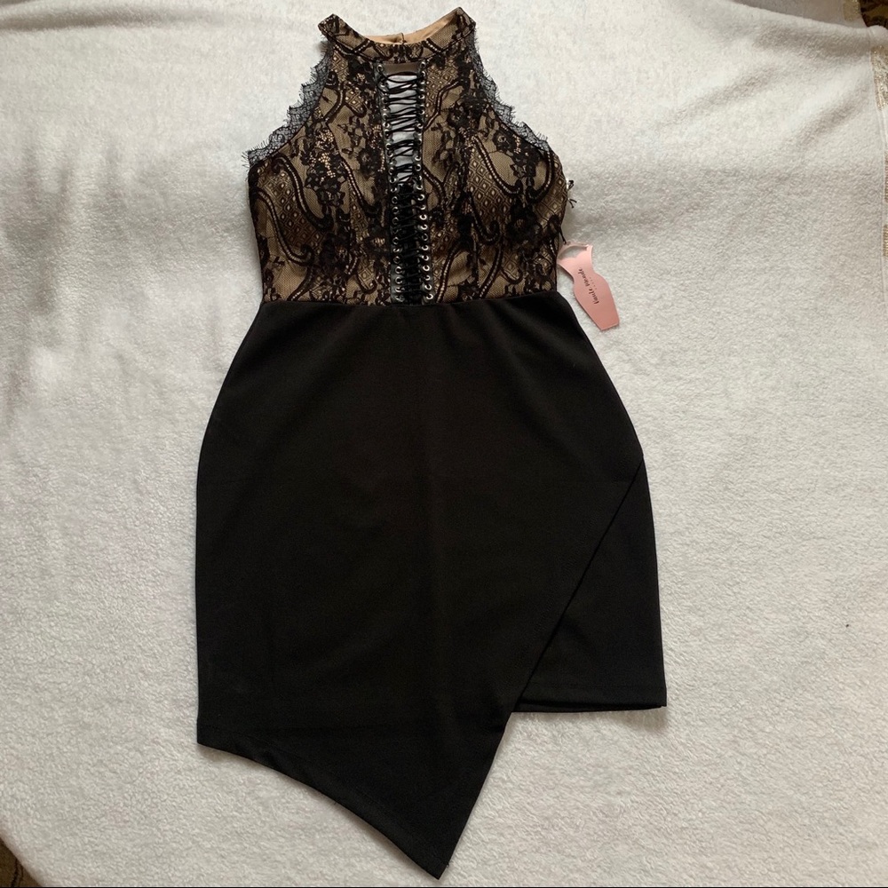 Lace and Faux Leather Cocktail Dress